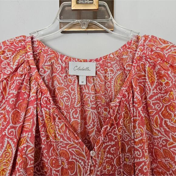 Cleobella Pink Blossom Block Print Layla Cotton Blouse Size Medium - Picture 3 of 12